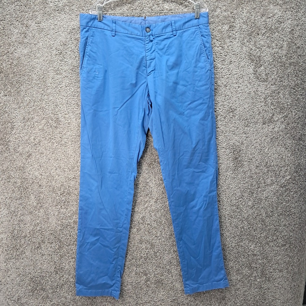 Faconnable Mens Straight Fit Blue Cotton Stretch Chino Pants Size 52 IT